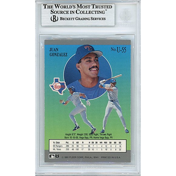 Juan Gonzalez Rangers Signed 1991 Fleer Ultra Card Beckett BAS Autographed Slab - Picture 2 of 4
